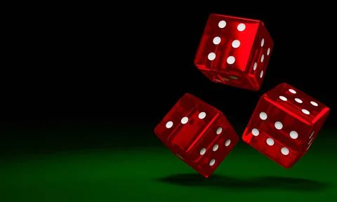 Transparent red dice are falling on the green felt table. The concept of dice Stock Illustration