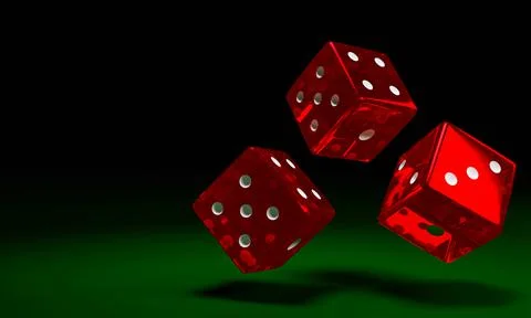 Transparent red dice are falling on the green felt table. The concept of dice Stock Illustration