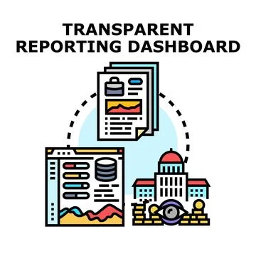 Transparent reporting dashboard with financial analytics and data Stock Illustration