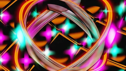 Transparent rings rotate in space. Abstract 3d render. Reflections, glow Stock Footage 210270328