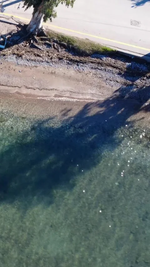 Transparent Sea with Pebbles and Shadows on Sandy Shallow Shore Stock Footage 343992784