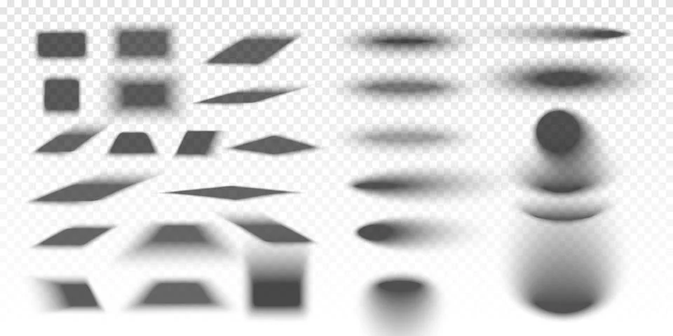 Transparent shadows round, oval and square shapes with soft and hard edges. Stock Illustration