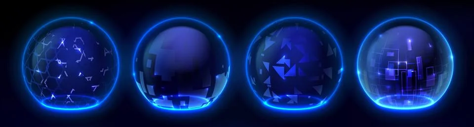 Transparent shield domes, glowing abstract pattern Illustrazione stock