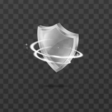 Transparent shield with glowing effect, realistic vector illustration isolated. Stock Illustration