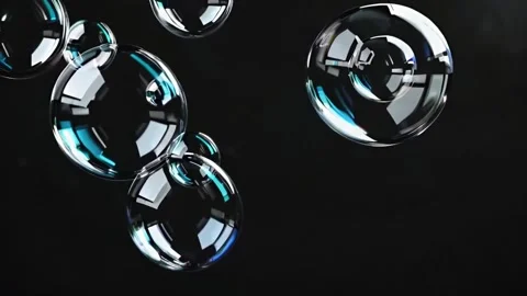 Transparent Shiny Bubbles Floating on Dark Background - AI Generated Stock Footage 306046013