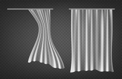 Transparent shower curtains isolated. Vector realistic mock up bathroom curta Stock Illustration