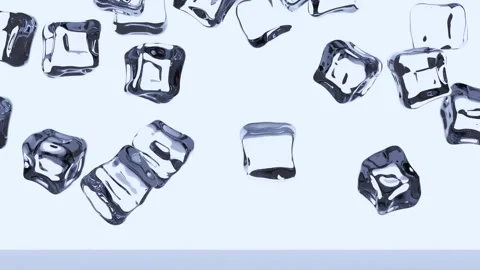 Transparent silver ice cubes falling on white background close-up. Filling Stock Footage 135004672