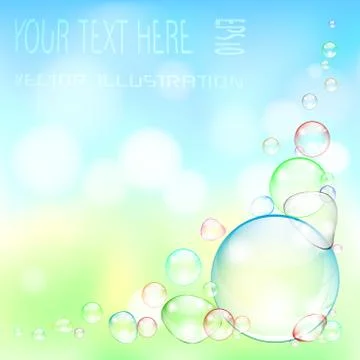 Transparent soap bubble on nature background Stock Illustration