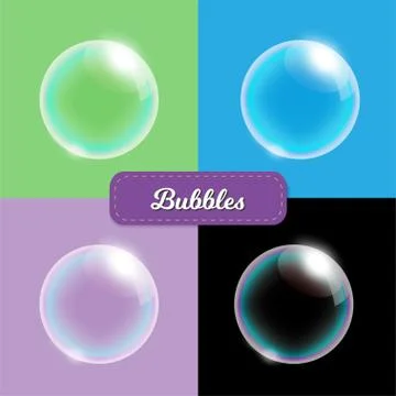 Transparent soap bubbles on different colors background, vector illustration Stock Illustration