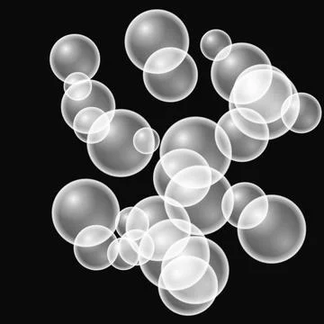 Transparent Soap Bubbles Floating on Black Background Illustrazione stock