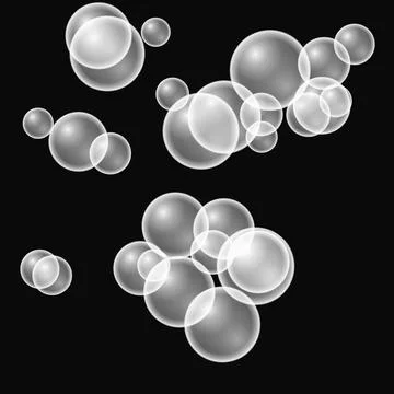 Transparent Soap Bubbles Floating on Black Background Stock-Illustration