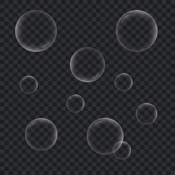 Transparent soap bubbles floating softly on dark background vector effect. Illustration