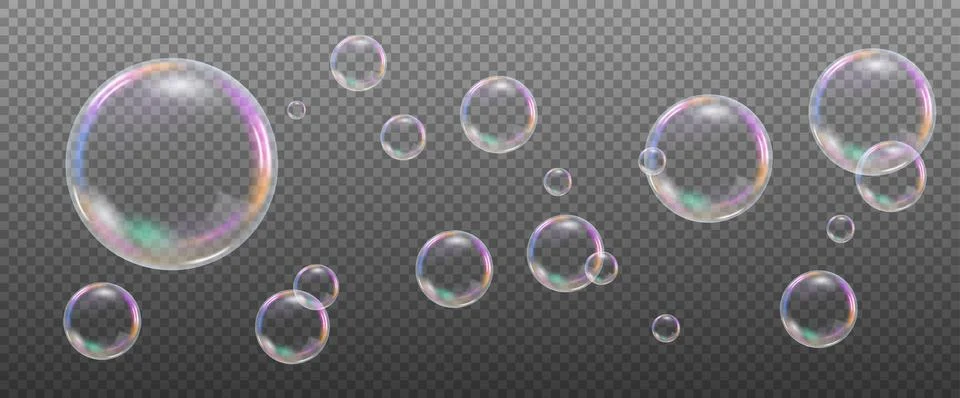 Transparent Soap Bubbles Flying, Ready For PNG, Widescreen Vector Illustratio Stock Illustration
