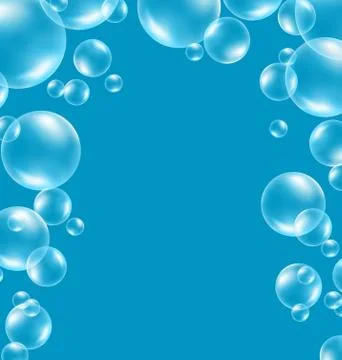 Transparent soap bubbles like frame on blue Stock Illustration