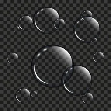 Transparent soap bubbles isolated on black Stock Illustration
