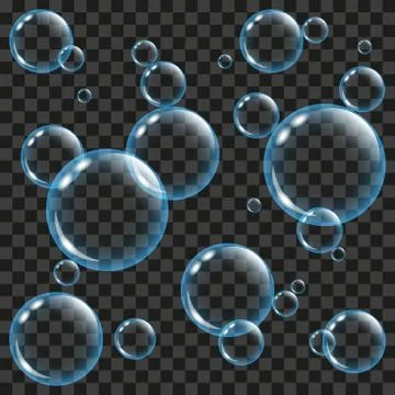 Transparent soap bubbles isolated on black Stock Illustration