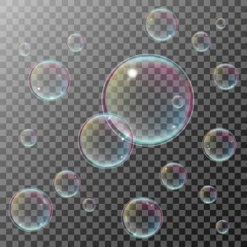 Transparent soap bubbles isolated elements, vector illustration Illustrazione stock