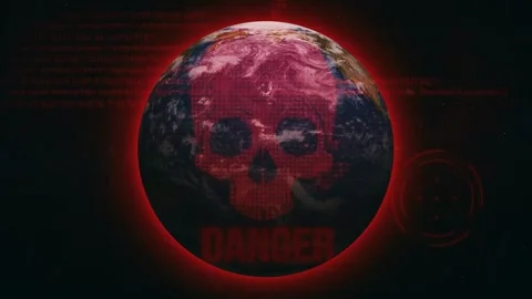 Transparent software panels, elements, a skull, a red danger screen Video stock 342815631