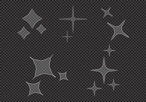 Transparent Sparkle and Shine Effects Clipart on Checkered Background Stock Illustration