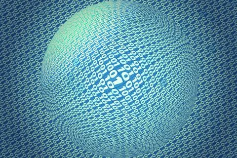 Transparent sphere on blue binary code background Stock Illustration