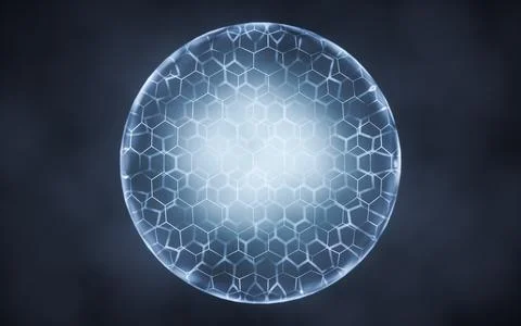 Transparent sphere with hexagon pattern, 3d rendering. 스톡 일러스트