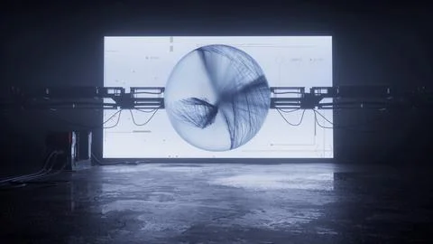 Transparent sphere of swirling threads on an interface screen Stock Illustration