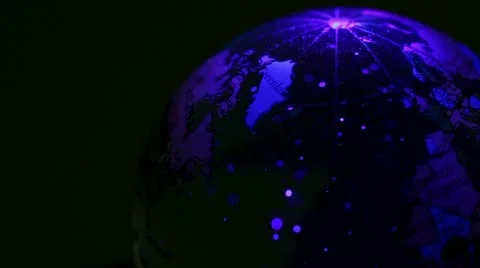 Transparent sphere with world map on it spins in color light Stock Footage 10852582