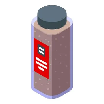 Transparent spice jar with red label containing brown seasoning Illustrazione stock