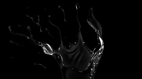 Transparent splash on black background, 3d illustration, 3d rendering. Stock Illustration