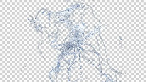 Transparent splash of water on black background. Slow motion 3D Illistration. Ilustración de archivo