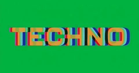 Transparent static noise starting glitching color offsets animating TECHNO logo Stock Footage 317362876