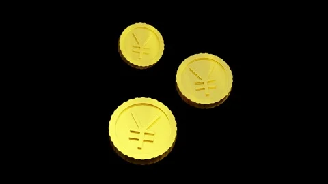 Transparent stylized animation floating yen yuan 3D coins movement Stock Footage 240750714