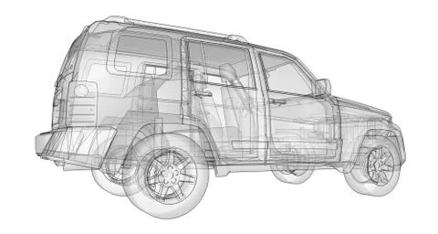 Transparent SUV with simple straight lines of the body. 3d rendering. Illustrazione stock