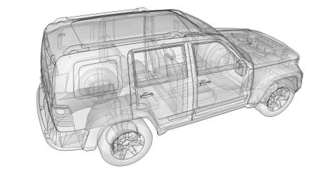 Transparent SUV with simple straight lines of the body. 3d rendering. Illustrazione stock