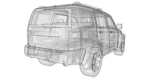 Transparent SUV with simple straight lines of the body. 3d rendering. Illustrazione stock