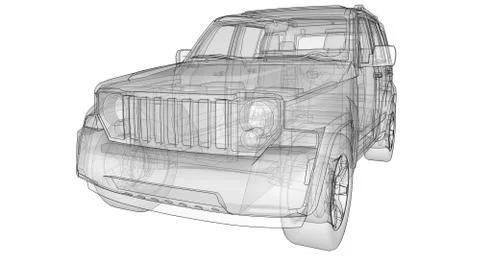 Transparent SUV with simple straight lines of the body. 3d rendering. Stock Illustration