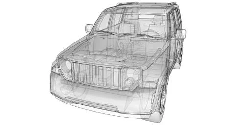 Transparent SUV with simple straight lines of the body. 3d rendering. Stock-Illustration