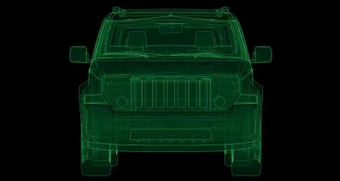 Transparent SUV with simple straight lines of the body. 3d rendering. Stock-Illustration
