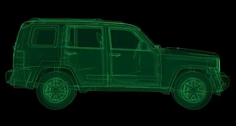 Transparent SUV with simple straight lines of the body. 3d rendering. Stock-Illustration