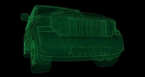Transparent SUV with simple straight lines of the body. 3d rendering. Stock-Illustration
