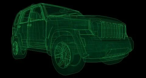 Transparent SUV with simple straight lines of the body. 3d rendering. Stock Illustration