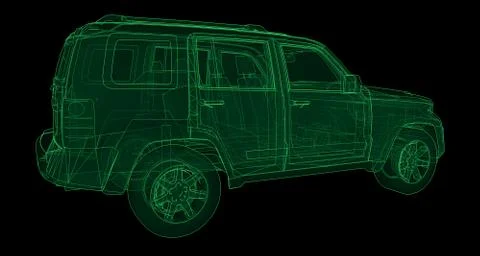 Transparent SUV with simple straight lines of the body. 3d rendering. Illustrazione stock