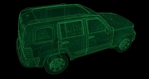 Transparent SUV with simple straight lines of the body. 3d rendering. Stock-Illustration