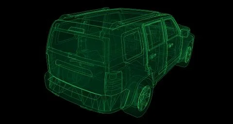 Transparent SUV with simple straight lines of the body. 3d rendering. Stock-Illustration