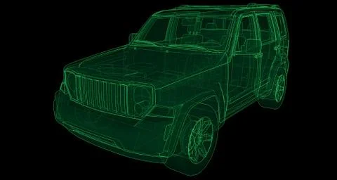 Transparent SUV with simple straight lines of the body. 3d rendering. Illustrazione stock