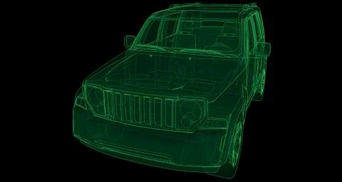 Transparent SUV with simple straight lines of the body. 3d rendering. Illustrazione stock