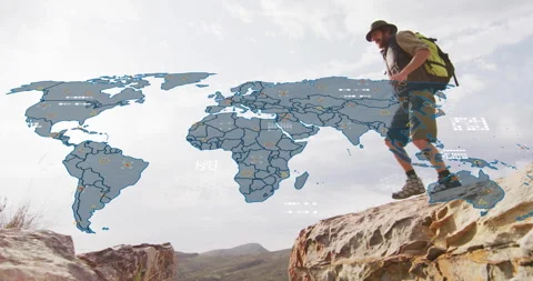 Transparent technology overlay appearing over gap filling markers guiding male Видео 315894077