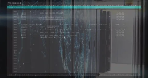 Transparent terminal overlay being displayed with SQL commands and turquoise bar Stock Footage 309255161