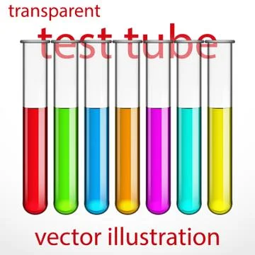 Transparent test tubes with colored liquids. vector illustration. Illustrazione stock