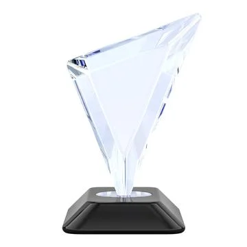 Transparent triangular shape crystal reward, glass award trophy, mockup. 3D.. Stock Illustration